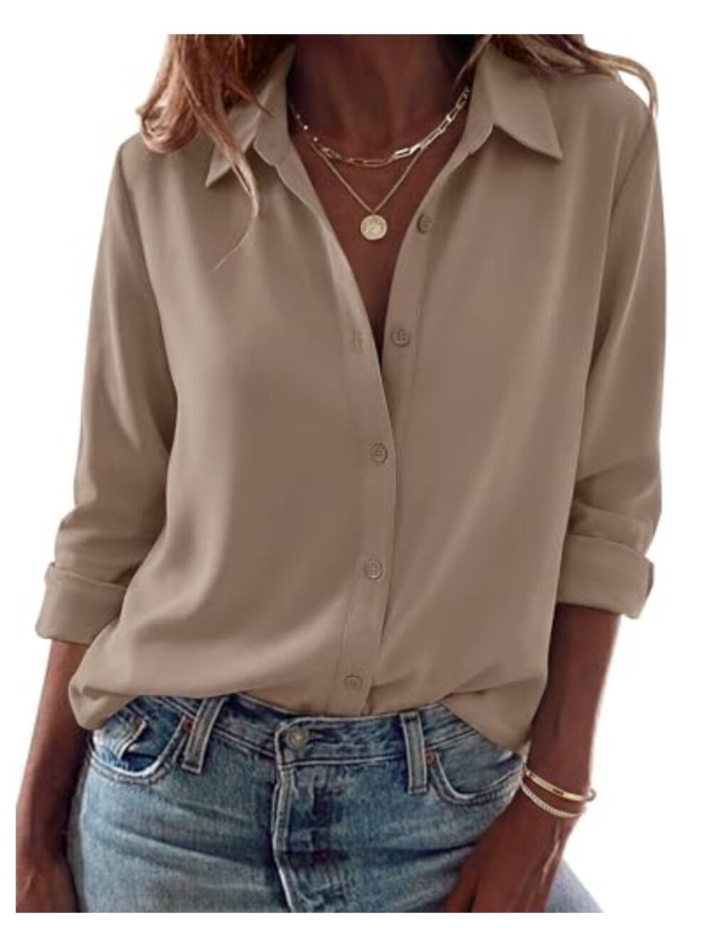 Women's Button Down Blouse Long Sleeve Polyester Spandex Work Top